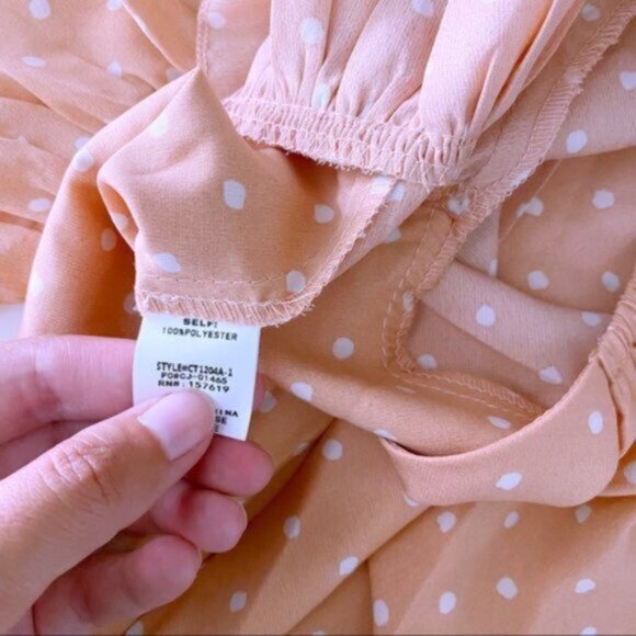 Cloud Ten Steph Long Sleeve Milkmaid Tie Front Crop Top Polka Dot Salmon Medium - Picture 10 of 12